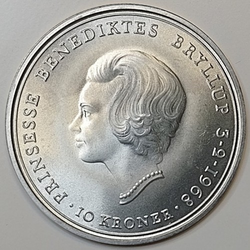 Dania 10 koron Ślub księżniczki Benedykty 20.4g Ag.800 1968