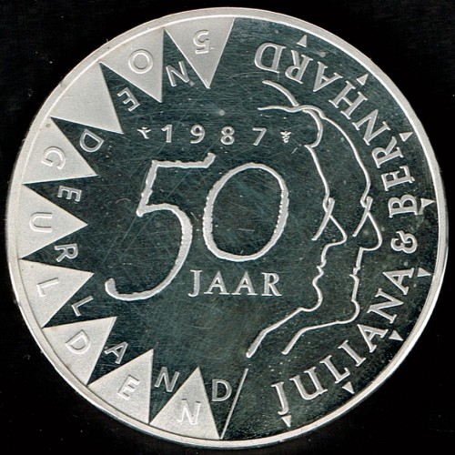 Holandia 50 guldenów 50 rocznica ślubu 25g Ag.925 1987