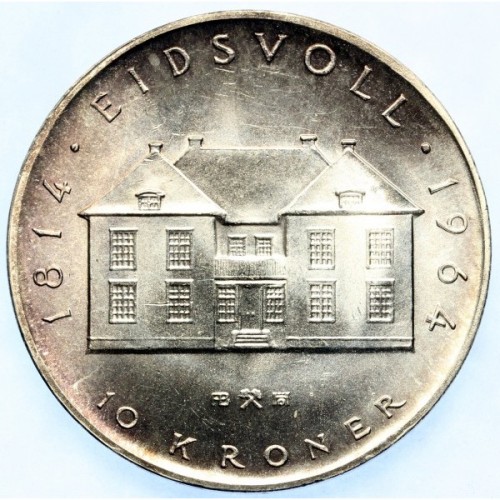 Norwegia 10 koron 150 rocznica Konstytucji 20g Ag.900 1964