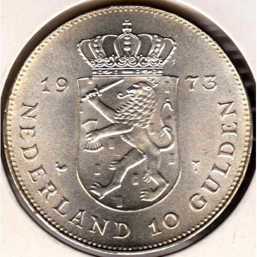 Holandia 10 guldenów 25 lat panowania królowej 25g Ag.720 1973