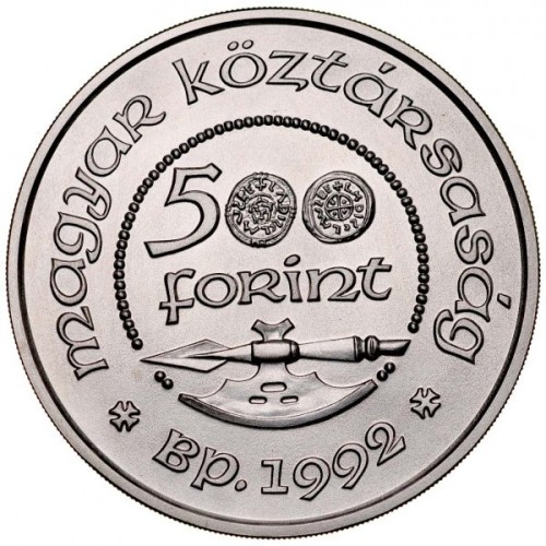 Węgry 500 forintów Władysław I Węgierski 28g Ag.900 1992