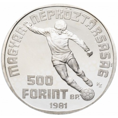 Węgry 500 forintów Mundial 1982 - Piłkarz 28g Ag.640 1981