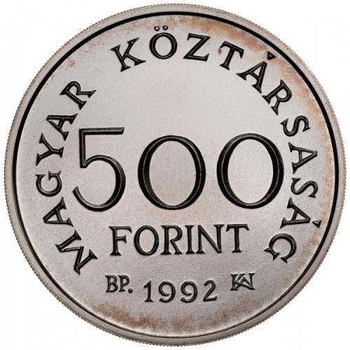 Węgry 500 forintów 650 rocznica śmierci Karola 28g Ag.900 1992