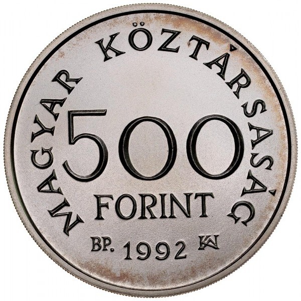 Węgry 500 forintów 650 rocznica śmierci Karola 28g Ag.900 1992