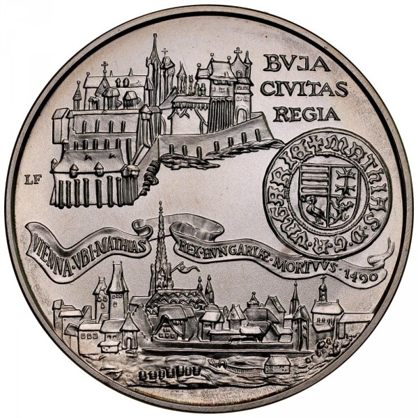 Węgry 500 forintów Buda Civitas Regia 28g Ag.900 1990