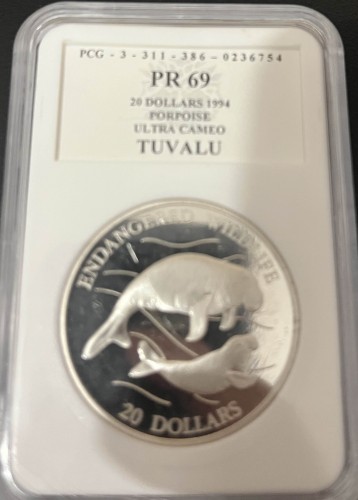 Tuvalu 20 dolarów Zagrożone gatunki 31.47g Ag.925 1994