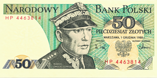 PRL 50 zł Karol Świerczewski 1988 seria HP P-142e