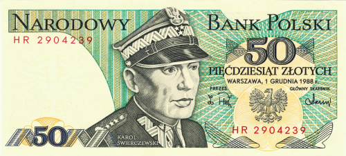 PRL 50 zł Karol Świerczewski 1988 seria HR P-142e