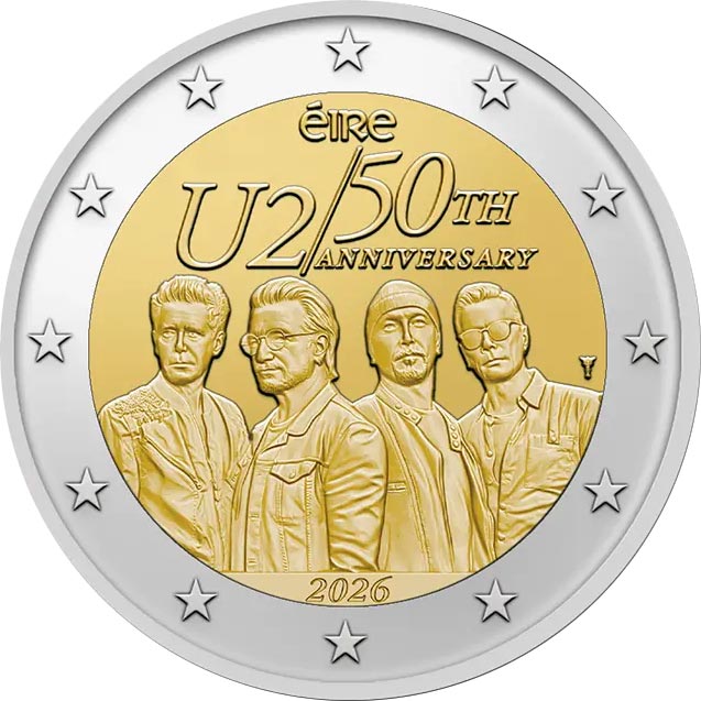 Irlandia 2 euro U2 50-ta rocznica 2026 coincard
