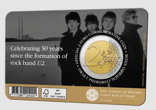 Irlandia 2 euro U2 50-ta rocznica 2026 coincard