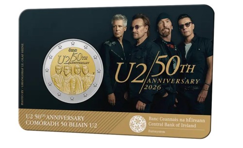 Irlandia 2 euro U2 50-ta rocznica 2026 coincard