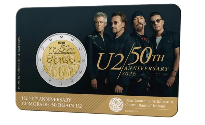Irlandia 2 euro U2 50-ta rocznica 2026 coincard