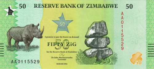 Zimbabwe 50 ZiG Nosorożec 2026 P-117