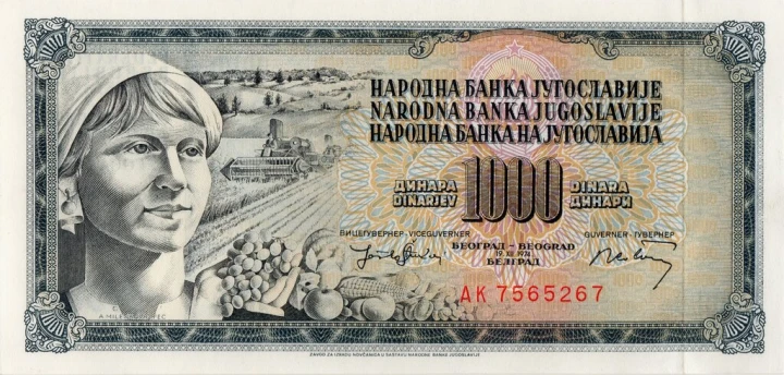 Jugosławia 1000 dinarów Zbiory 1981 P-86