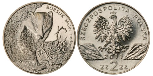 2 zł Borsuk (łac. meles meles) 2011