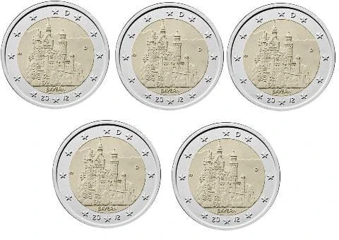 2 euro Niemcy x5  Bawaria Neuschwanstein 2012ADFGJ