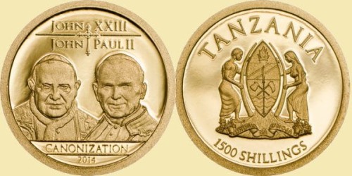 Tanzania 1500 sch Jan Paweł II - kanonizacja 2014  Au