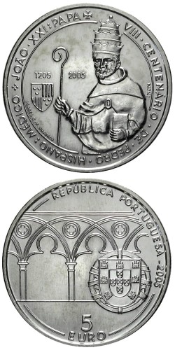 5 € Portugalia Papież Joao XXI 2005.jpg