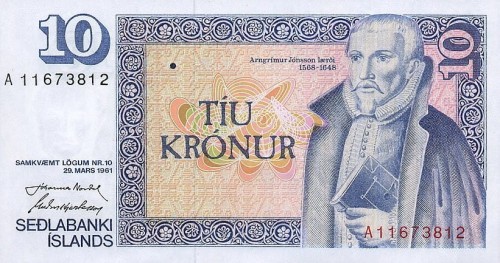Islandia 10 koron Arngrimur Jonson Laerdi 1981 P-48a.4 