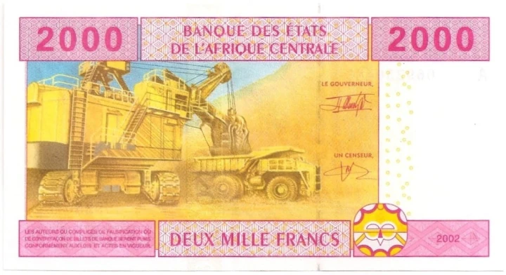 Gabon 2000 franków Koparka 2002 P-408A