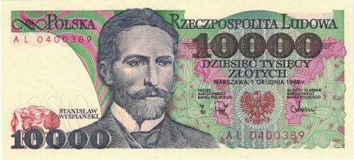 PRL 10 000 zł Stanisław Wyspiański 1988 P-151b AL