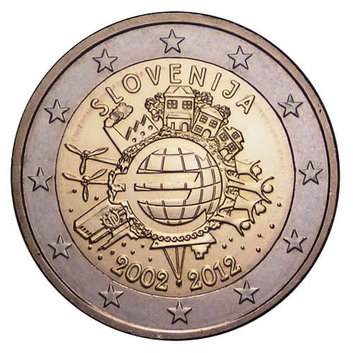 2 € Słowenia 10 lat euro w obiegu 2012