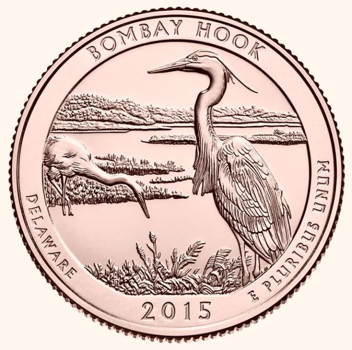 USA 25 c Park narodowy Bombay Hook 24K Au 2015 nr 29