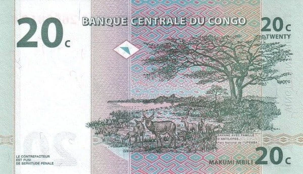 Kongo 20 centymów  antylopy 1997 P-83