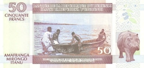 Burundi 50 franków Hipopotam/ Łódka 2006 P-36f
