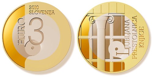 3 euro Słowenia Lublana stolica książek 2010