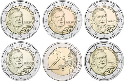 2 euro x 5 Niemcy Helmut Schmidt 2018 ADFGJ