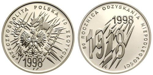 10 zł 80 rocznica odzyskania niepodległości 1998