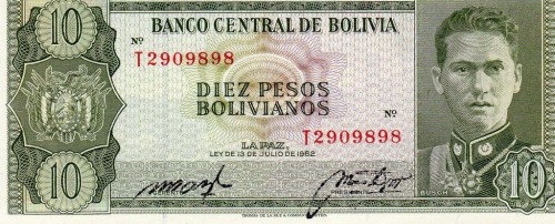 Boliwia 10 bolivanos Busch \ Potosi 1962 P-154