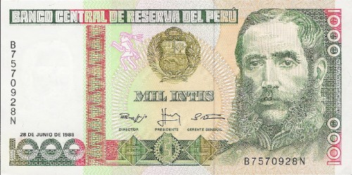 Peru 1000 intis Ruiny Chan Chan 1988 P-136b