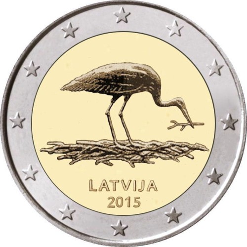 2 € Łotwa Bocian 2015