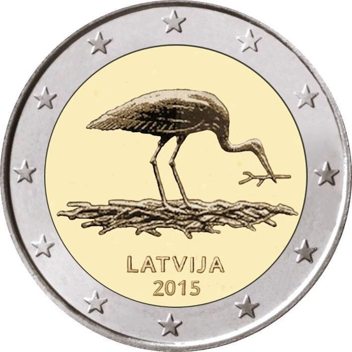 2 € Łotwa Bocian 2015
