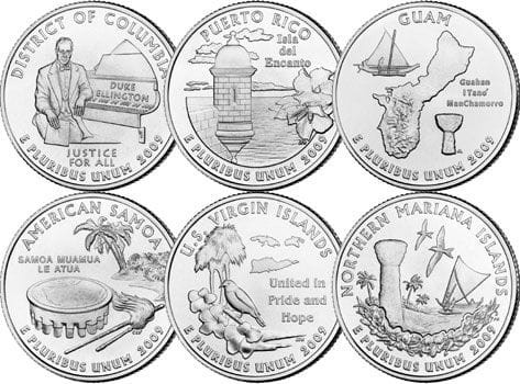 USA 6 x 25 c komplet Terytoria zależne 2009