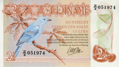 Surinam 2i1/2 guldena Ptak 1985 P-119a