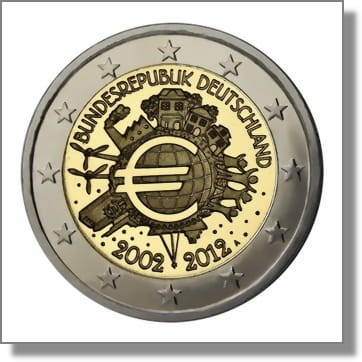 2 euro Niemcy 10 lat euro w obiegu 2012