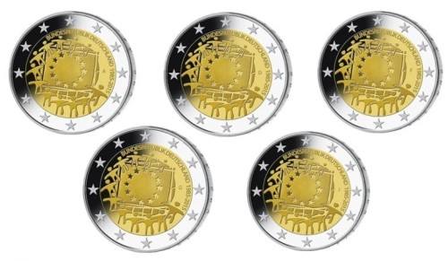 2 € Niemcy x5 30 lat Flagi UE 2015 ADFGJ
