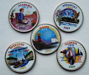 USA 5 x 25 c Kolorowane ćwiartki stanowe 2003