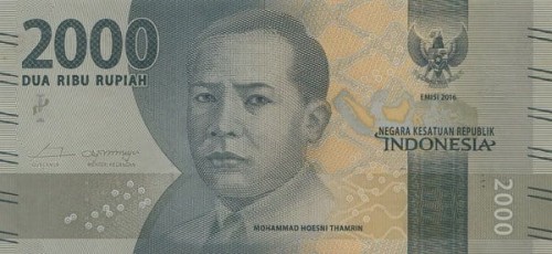 Awers: Mohammad Husni Thamrin (1894-1941) – polityk, bohater narodowy Indonezji
Rewers: Tancerz, Panorama kanionu Ngarai Sianok oraz kwiat Jeumpa