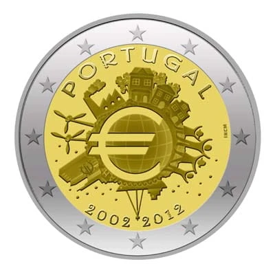2 euro Portugalia 10 lat euro w obiegu 2012