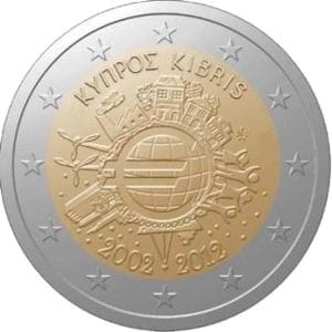 2 € Cypr 10 lat euro w obiegu 2012
