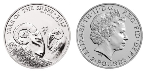Wielka Brytania 2 funty Rok Owcy 1 OZ Ag.999 2015