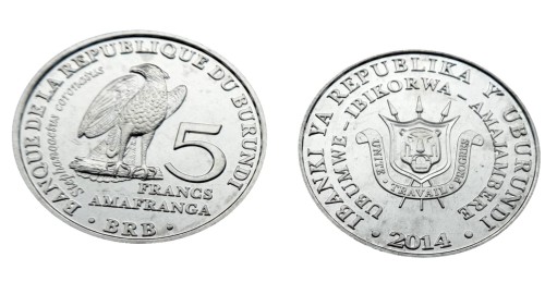 Burundi 5 franków Wojownik wspaniały 2014.jpg