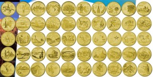 USA 50 x 25 c ćwiartek stanowych 1999-08 Au 24 k
