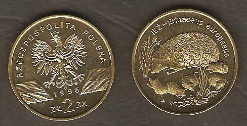 2 zł Jeż (łac. Erinaceus europaeus) 1996