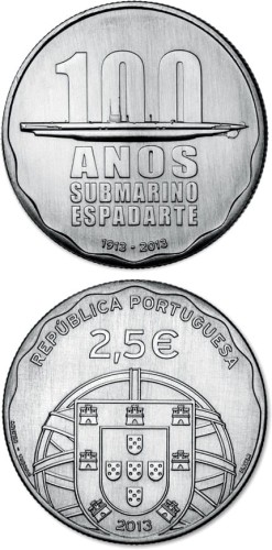 2,5 € Portugalia Okręt podwodny Espadarte 2013.jpg