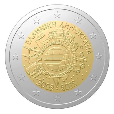 2 € Grecja 10 lat euro w obiegu 2012